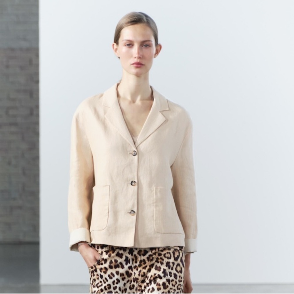 Zara NWT 100% linen blazer ZW Collection 3255/721